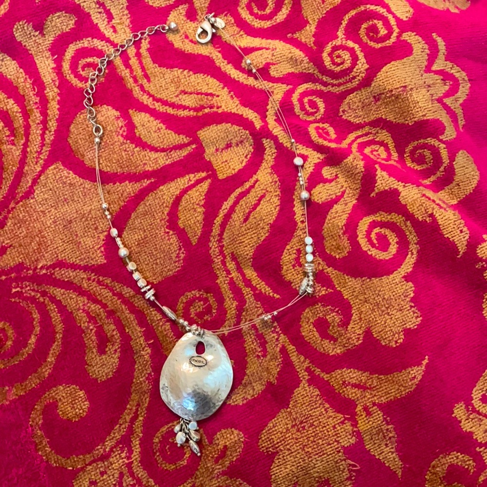 Seaside Chic . Stranded beads. Oyster shell inspired medallion. Chico’s tagged.